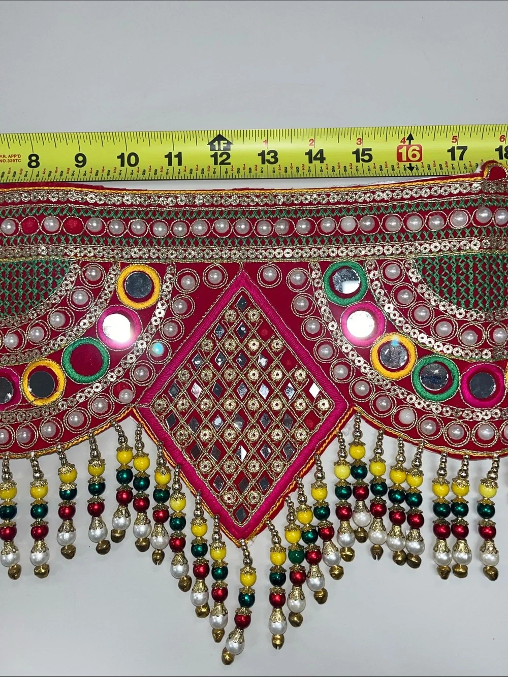 Source Unknown Red Multicolor Beaded and Mirror-Work Waistbelt